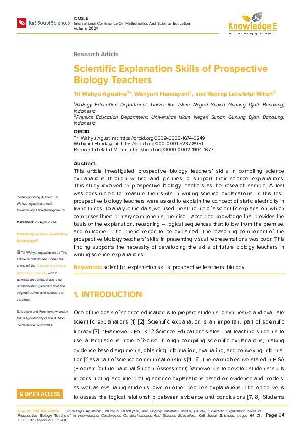 (PDF) Scientific Explanation Skills of Prospective Biology Teachers