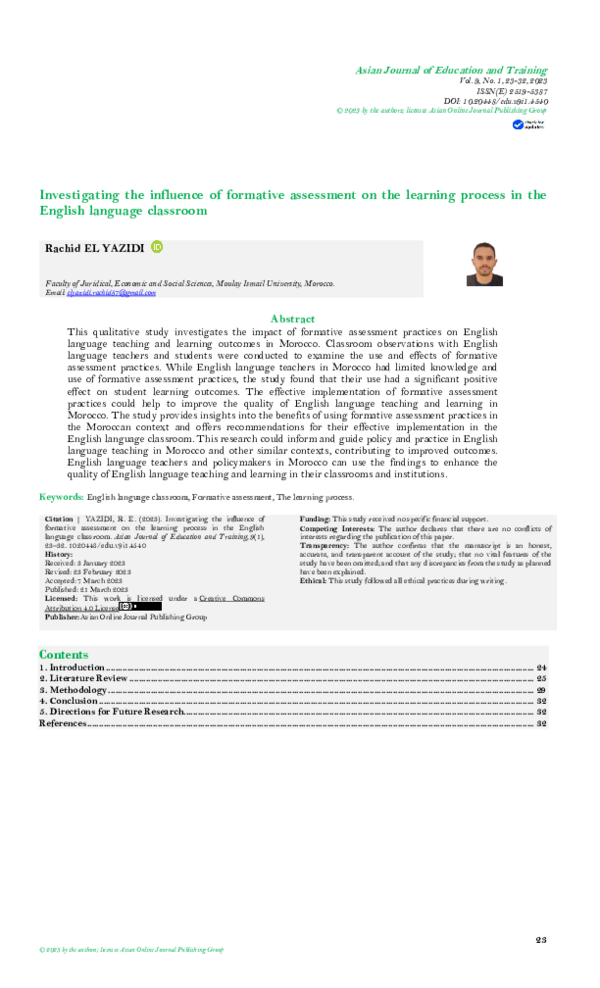(PDF) Investigating the influence of formative assessment on the ...