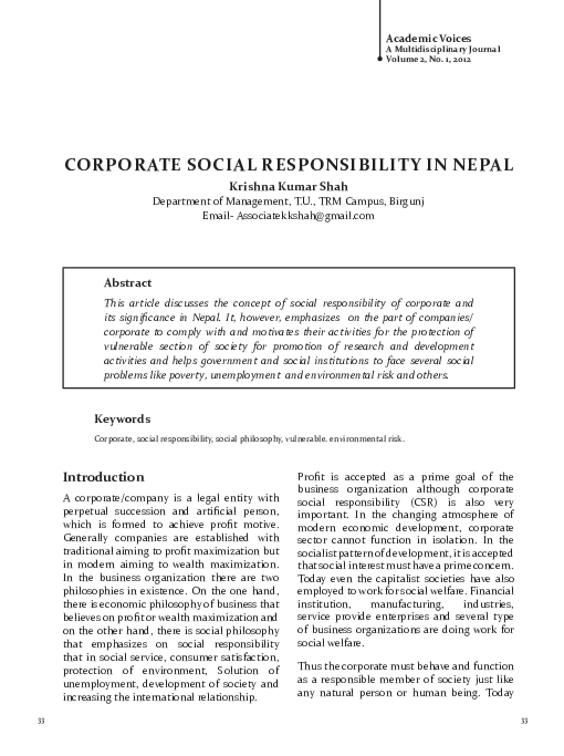 (PDF) Corporate Social Responsibility in Nepal