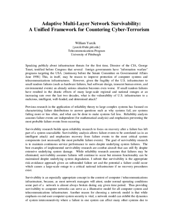(PDF) Adaptive Multi-Layer Network Survivability: A Unified Framework ...