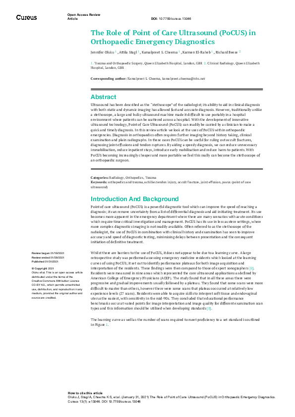(PDF) The Role of Point of Care Ultrasound (PoCUS) in Orthopaedic ...