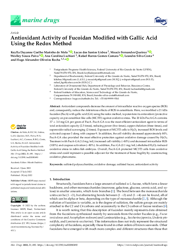 (PDF) Antioxidant Activity of Fucoidan Modified with Gallic Acid Using ...