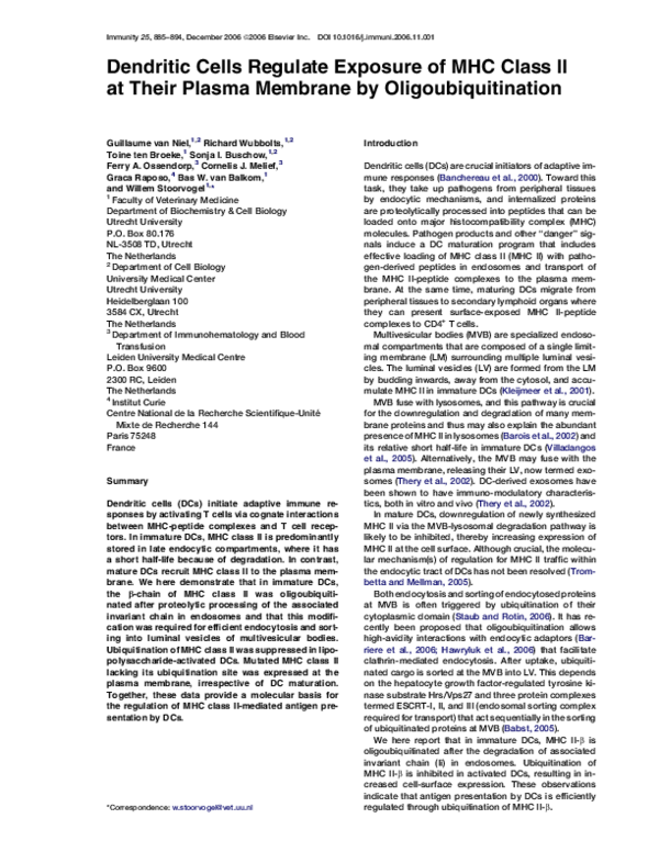 (PDF) Dendritic Cells Regulate Exposure of MHC Class II at Their Plasma ...
