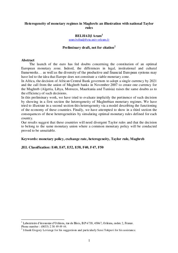 (PDF) Heterogeneity of Monetary Regimes in Maghreb : an Illustration ...