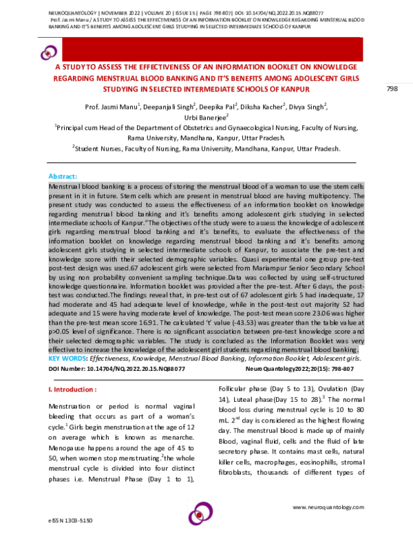 (PDF) A STUDY TO ASSESS THE EFFECTIVENESS OF AN INFORMATION BOOKLET ON ...