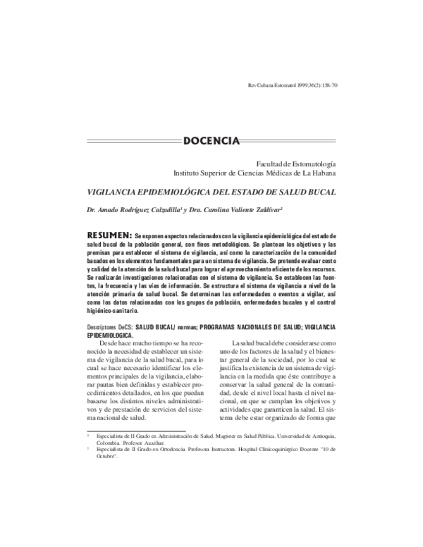 (PDF) Vigilancia epidemiológica del estado de salud bucal