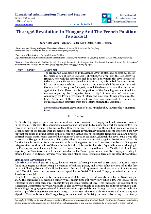 (PDF) The 1956 Revolution In Hungary And The French Position Towards It