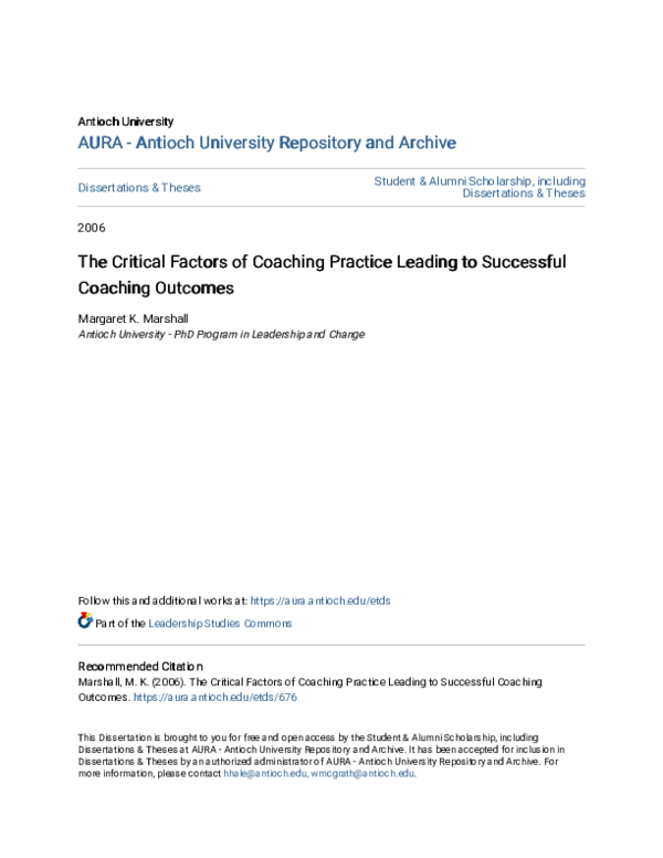 (PDF) The critical factors of coaching practice leading to successful ...