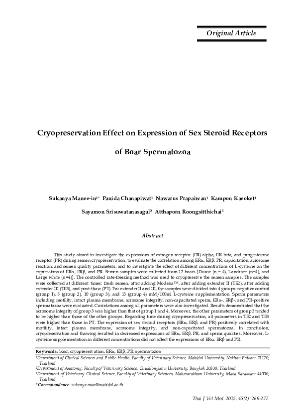 (PDF) Cryopreservation Effect on Expression of Sex Steroid Receptors of ...