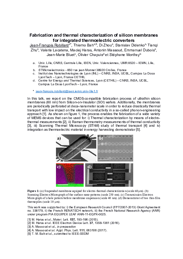 (PDF) Fabrication and thermal characterization of silicon membranes for ...