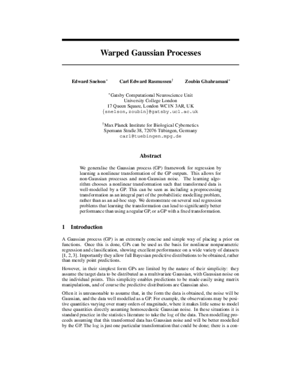 (PDF) Warped Gaussian processes