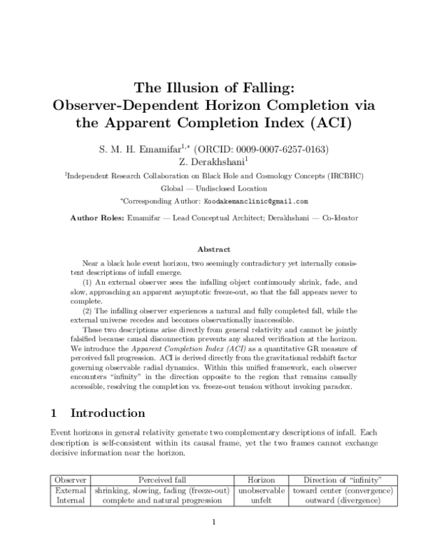(PDF) The Illusion of Falling: Observer-Dependent Horizon Completion ...