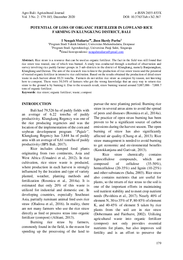 (PDF) Potential of Loss of Organic Fertilizer in Lowland Rice Farming ...