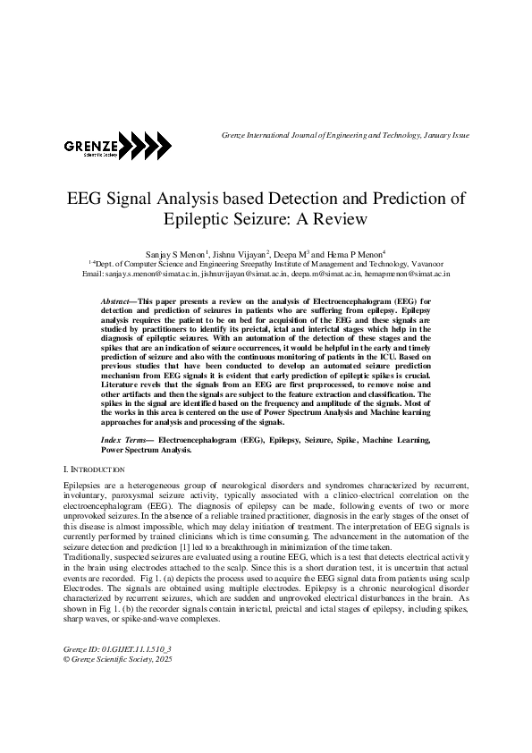(PDF) EEG Signal Analysis based Detection and Prediction of Epileptic ...