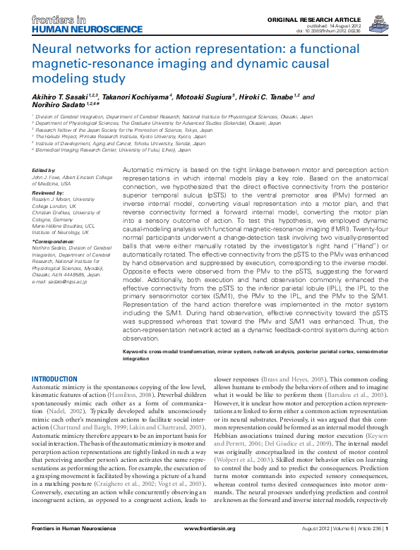 (PDF) Neural networks for action representation: a functional magnetic ...