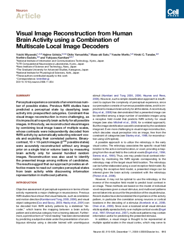 (PDF) Visual Image Reconstruction from Human Brain Activity using a ...