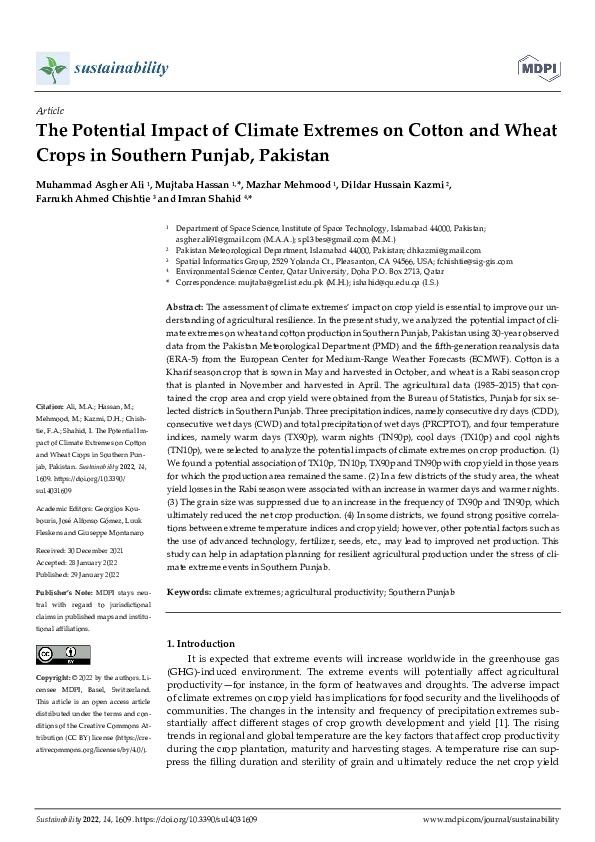 (PDF) The Potential Impact of Climate Extremes on Cotton and Wheat ...