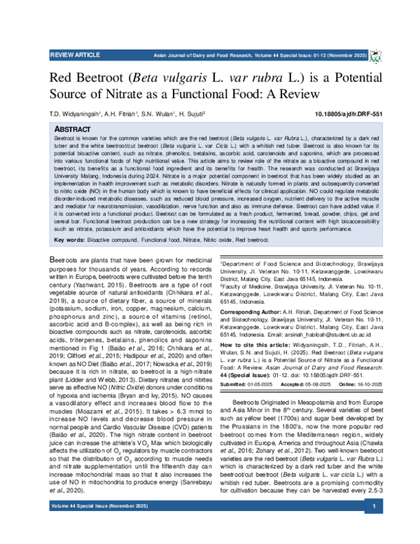 (PDF) Red Beetroot (Beta vulgaris L. var rubra L.) is a Potential ...