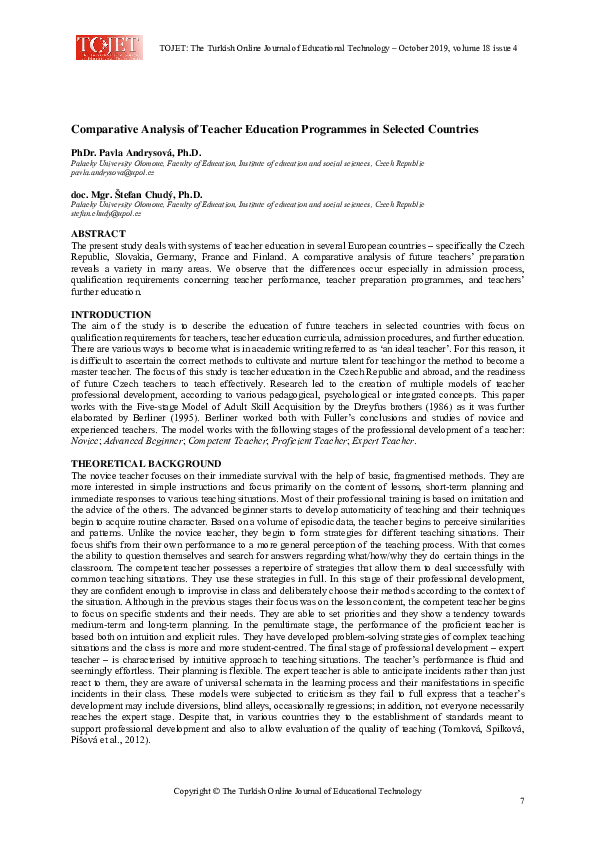(PDF) Comparative Analysis of Teacher Education Programmes in Selected ...
