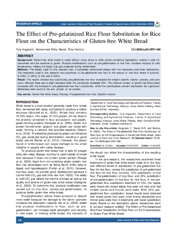 (PDF) The Effect of Pre-gelatinized Rice Flour Substitution for Rice ...