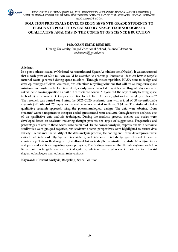 (PDF) SOLUTION PROPOSALS DEVELOPED BY SEVENTH GRADE STUDENTS TO ...