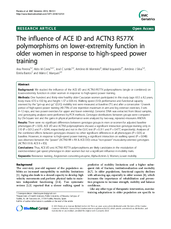 (PDF) The influence of ACE ID and ACTN3 R577X polymorphisms on lower ...
