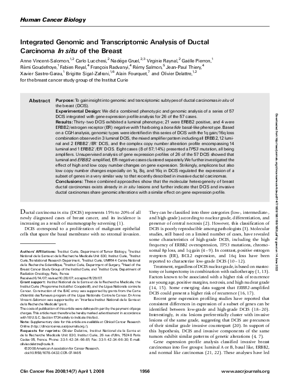 (PDF) Integrated Genomic and Transcriptomic Analysis of Ductal ...