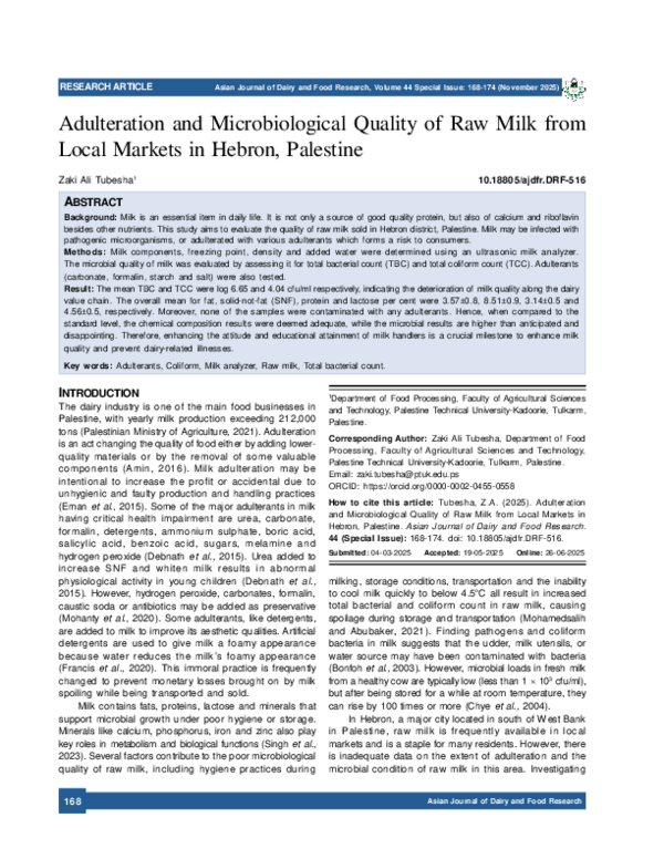 (PDF) Adulteration and Microbiological Quality of Raw Milk from Local ...