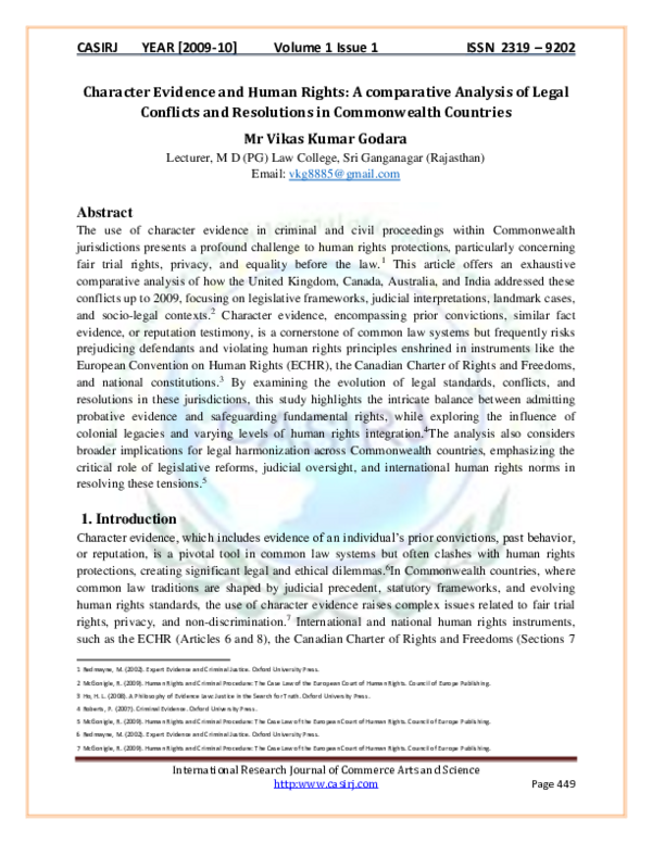 (PDF) Character Evidence and Human Rights: A comparative Analysis of ...