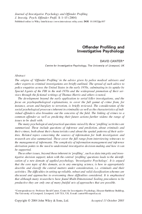 (PDF) Offender profiling and investigative psychology