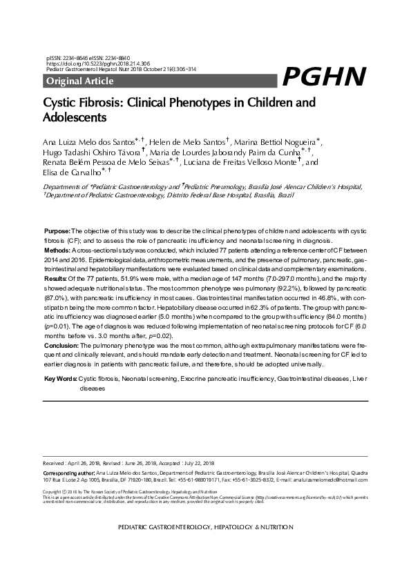 (PDF) Cystic Fibrosis: Clinical Phenotypes in Children and Adolescents
