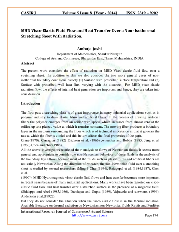 (PDF) MHD Visco-Elastic Fluid Flow and Heat Transfer Over a Non ...