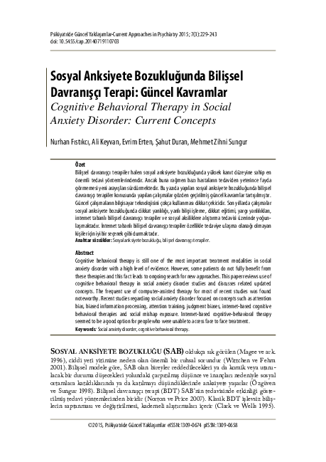 (PDF) Cognitive Behavioral Therapy in Social Anxiety Disorder: Current ...