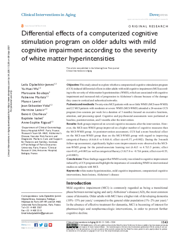 (PDF) Differential effects of a computerized cognitive stimulation ...