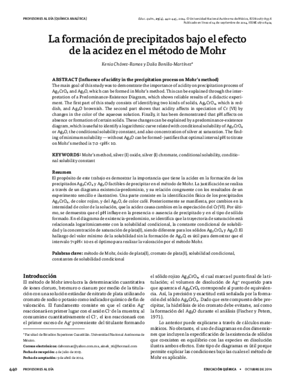 (PDF) Influence of acidity in the precipitation process on Mohr's method