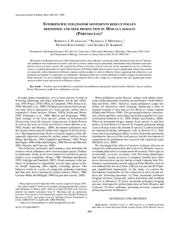 (PDF) Interspecific pollinator movements reduce pollen deposition and ...