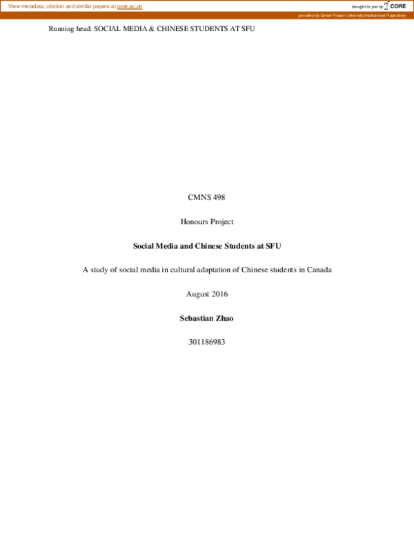 (PDF) Social Media and Chinese Students at SFU: A study of social media ...
