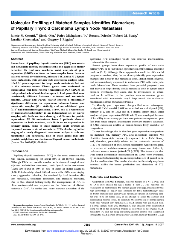 (PDF) Molecular Profiling of Matched Samples Identifies Biomarkers of ...