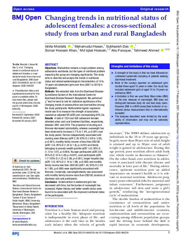 (PDF) Changing trends in nutritional status of adolescent females: a ...