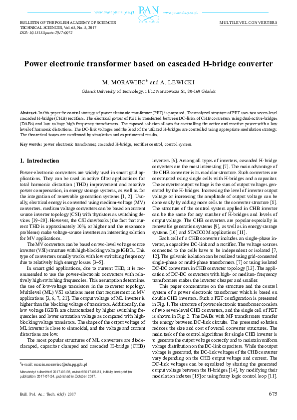 (PDF) Power electronic transformer based on cascaded H-bridge converter