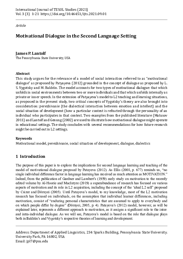 (PDF) Motivational Dialogue in the Second Language Setting