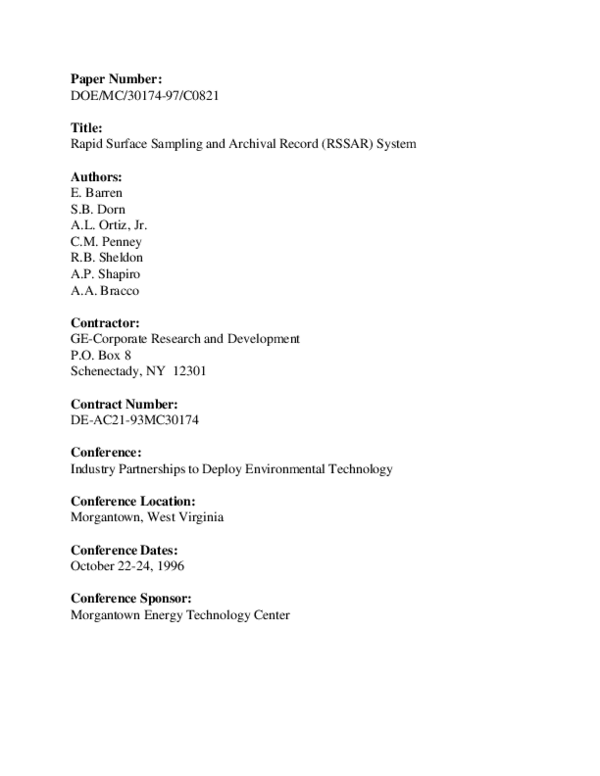 (PDF) Rapid Surface Sampling and Archival Record (RSSAR) System ...