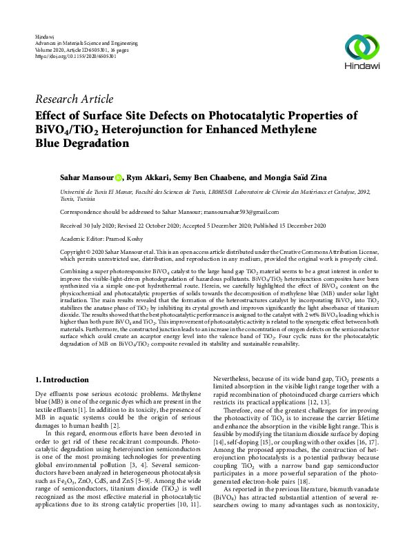 (PDF) Effect of Surface Site Defects on Photocatalytic Properties of ...