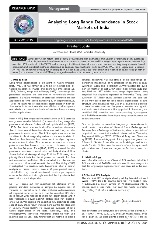 (PDF) Analyzing Long Range Dependence in Stock Markets of India