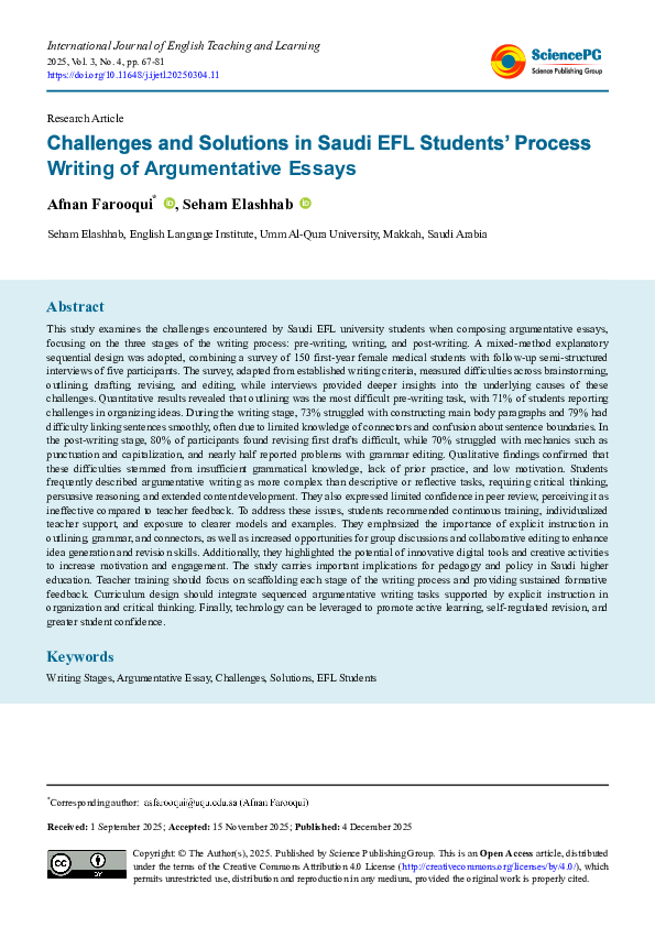 (PDF) Challenges and Solutions in Saudi EFL Students’ Process Writing ...