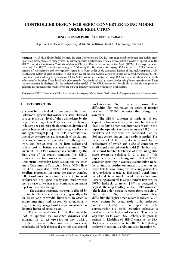 (PDF) Controller Design for Sepic Converter Using Model Order Reduction