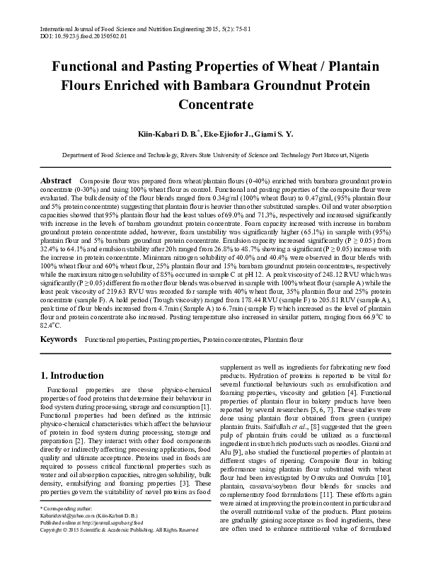 (PDF) Functional and Pasting Properties of Wheat / Plantain Flours ...