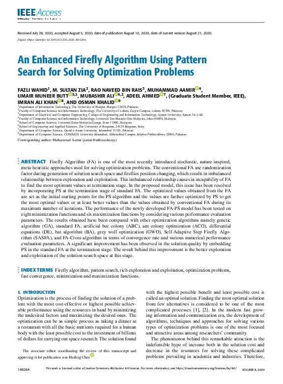 (PDF) An Enhanced Firefly Algorithm Using Pattern Search for Solving ...