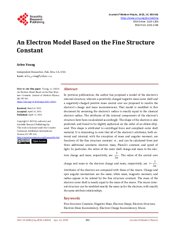 (PDF) An Electron Model Based on the Fine Structure Constant