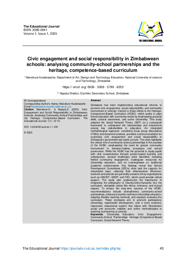 (PDF) Civic engagement and social responsibility in Zimbabwean schools ...